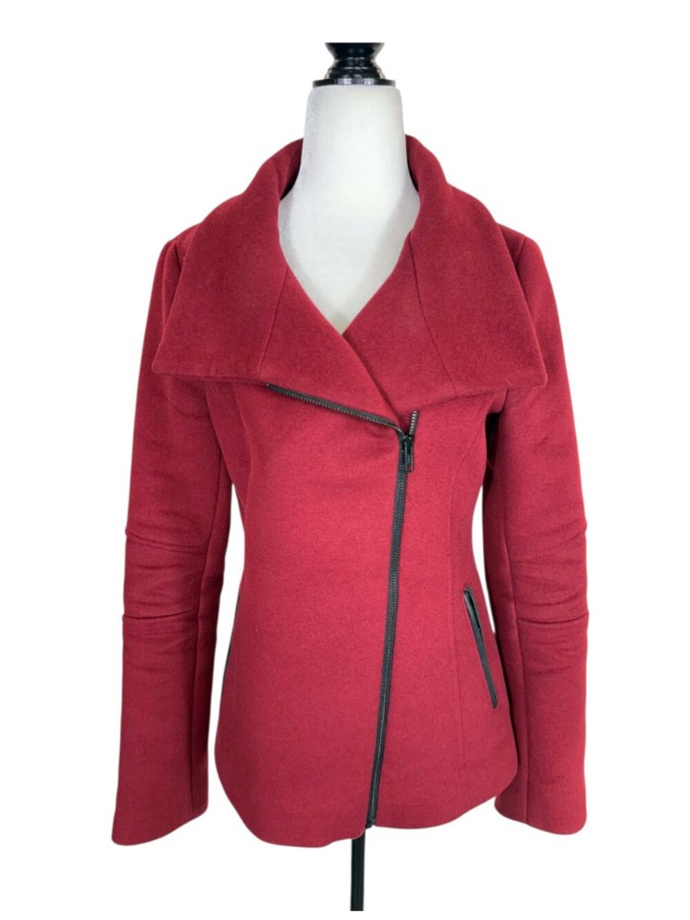 Soia & Kyo Burgundy Asymmetric Zip Coat Size S